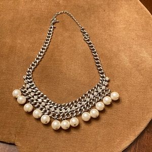 Silver, pearl and crystal necklace.